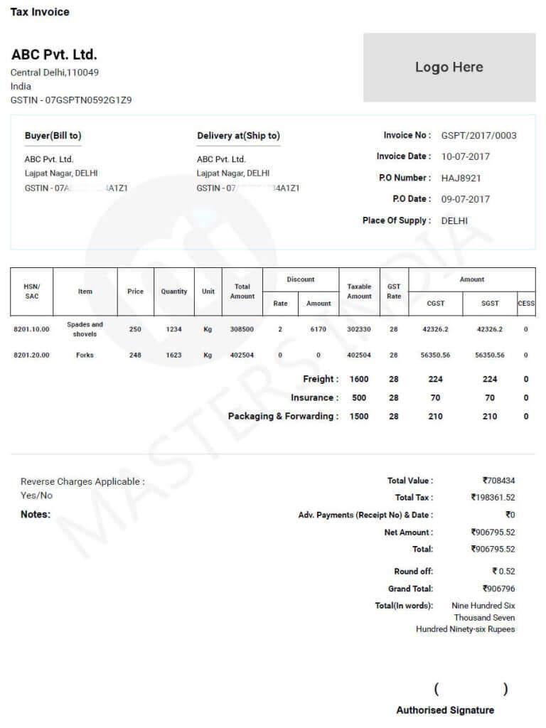 Invoices under GST