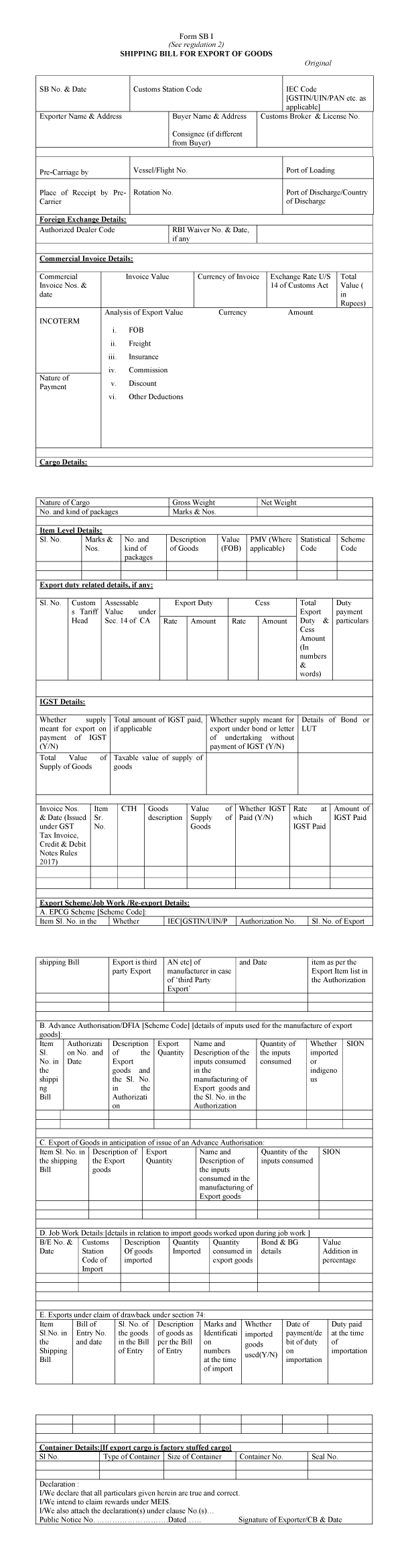 ICEGATE Shipping Bill Format